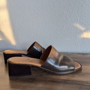Etienne Aigner Brown Leather Mules with Block Heel
